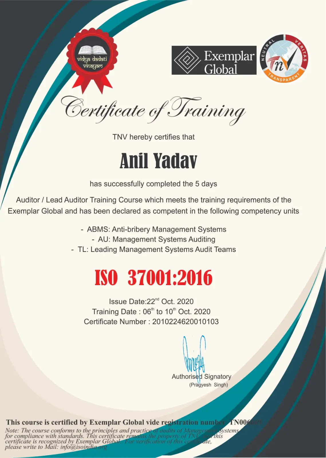 Certificate 37001